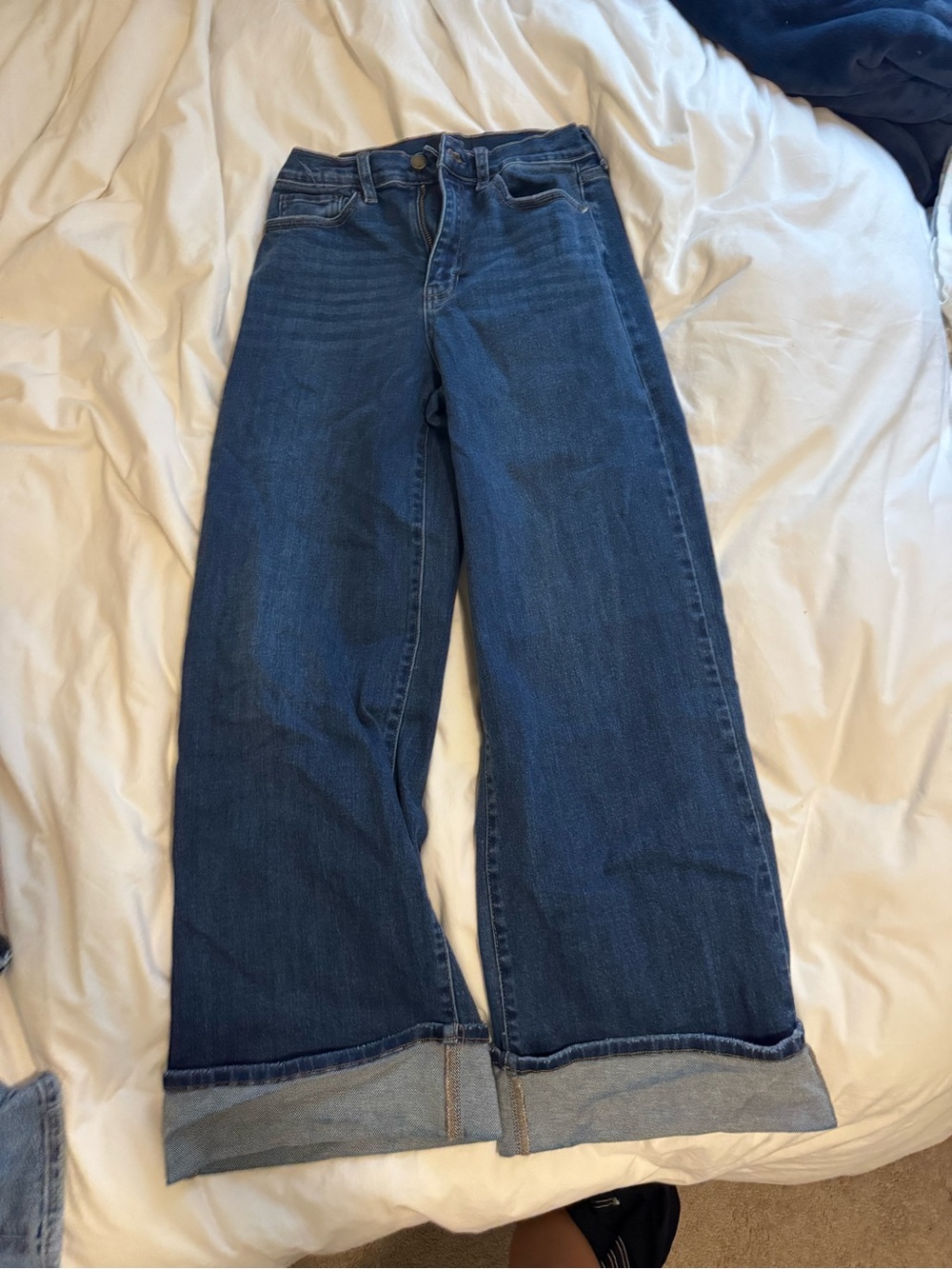 JBD navy blue flare jeans, cuffed at bottom, size 28, worn once